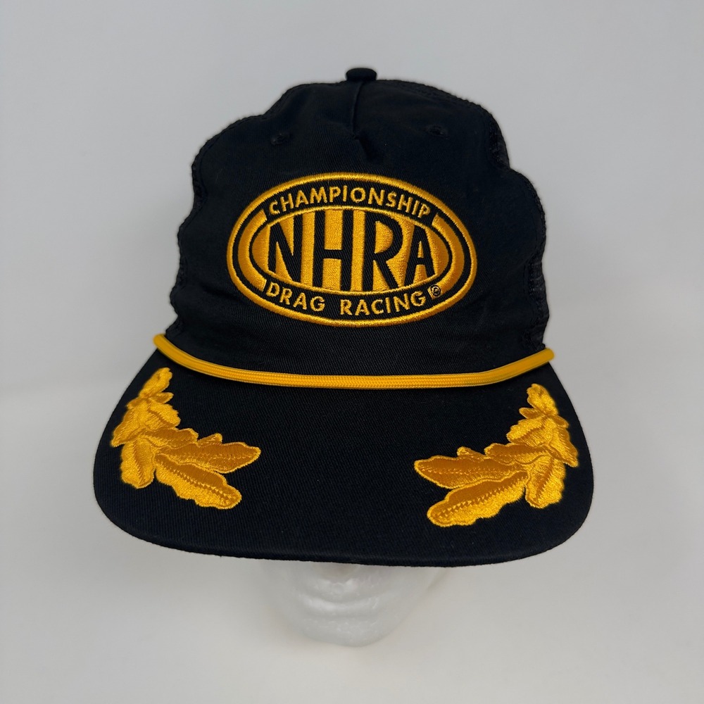 NHRA Championship Drag Racing Rope Trucker Hat Cap Black Gold‎ Mesh Snapback